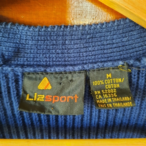 Vintage Liz Sport 100% Cotton Navy Blue Ribbed Knit Preppy Cardigan Sweater - Picture 9 of 9